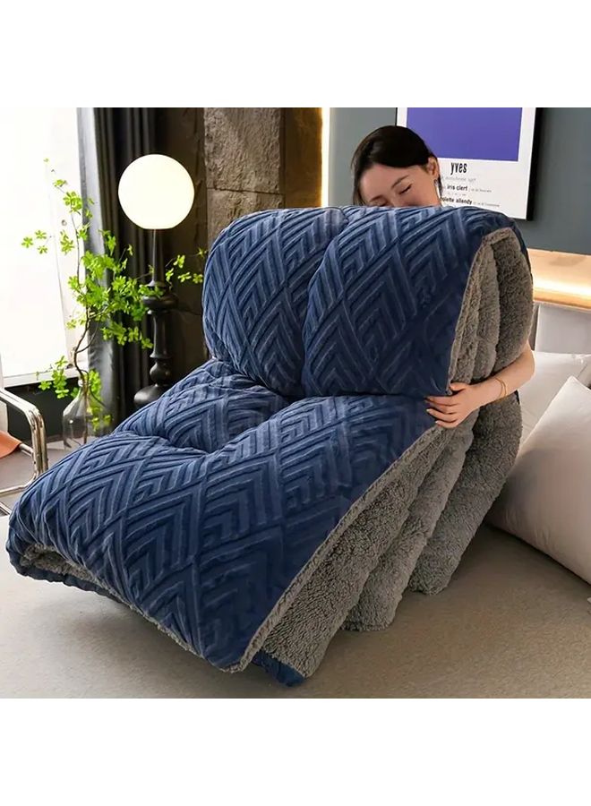 Blue Luxury Plush Warm Winter Quilt Milk Velvet Soft Washable Anti Allergic Breathable Bedding - Image 2